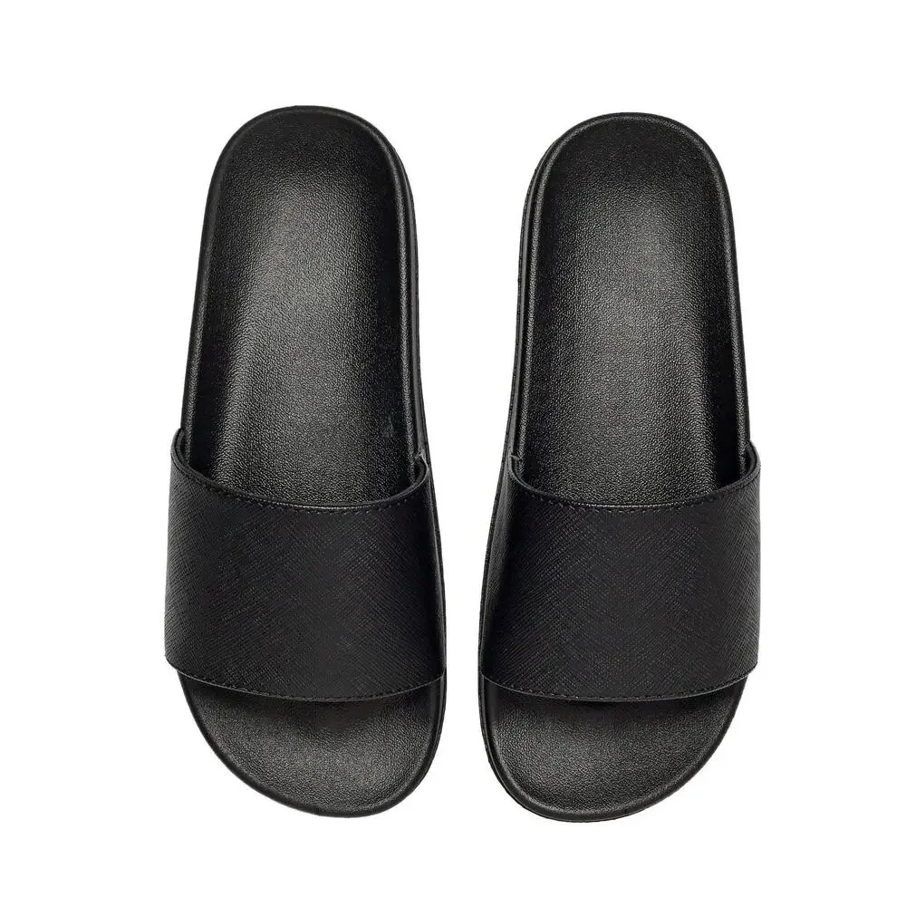 Minimalist Vegan Saffiano Leather Comfort Slides | Japanese Streetwear Sandals